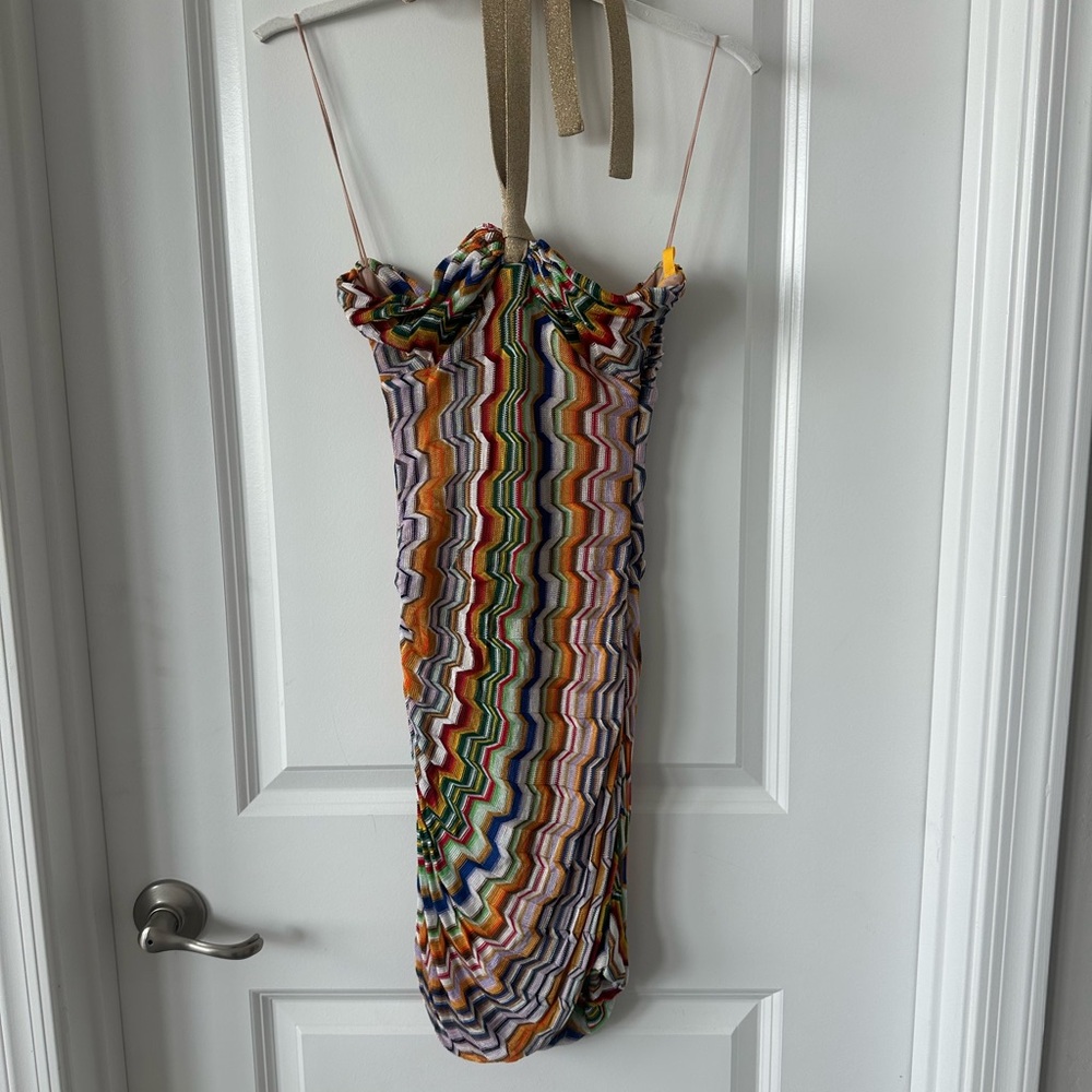 Alexis Orange and Green Spaghetti Strap Bodycon Mini Dress